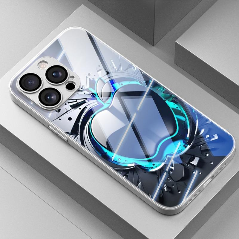 Cool Black Grey For Apple Pattern Glass Electroplated Phone Case For iPhone 17 16 15 Pro Max 14 Plus 13 12 11 16E 17 Air Cover