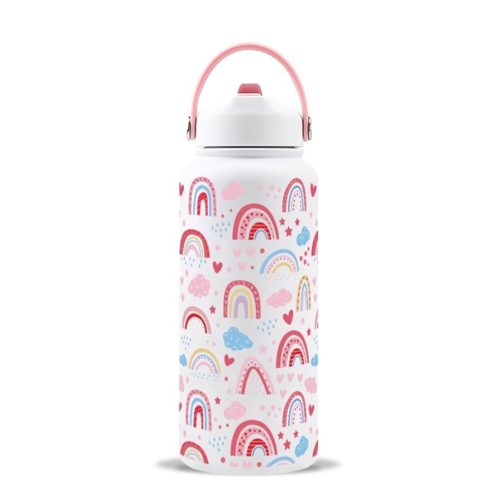 Cute Bow Pattern Insulated Bottle Stainless Steel Cartoon Straw Cup 1000ML High-Capacity Vacuum Cup 1000ML