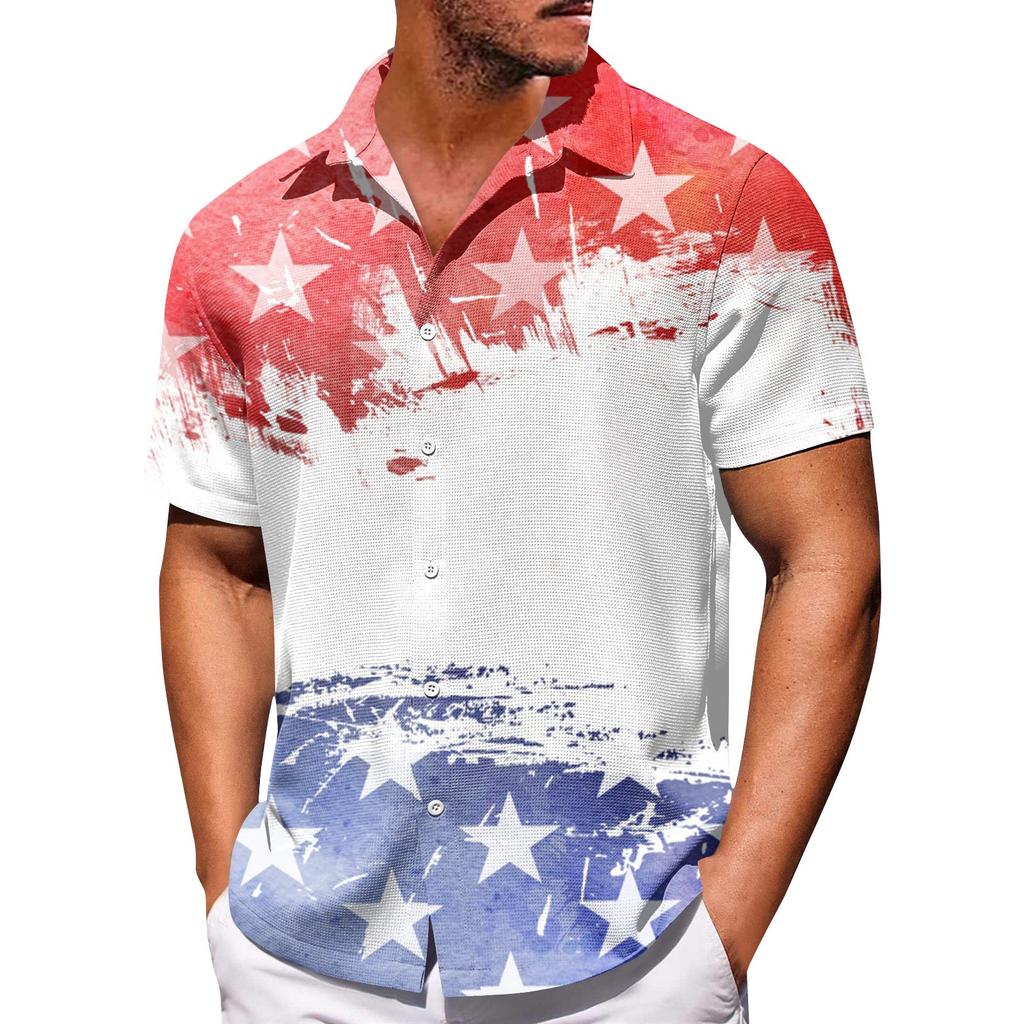 Herre uavhengighetsdag trykk knapp kortarm skjorter herre avslappet mote kortarm skjorter