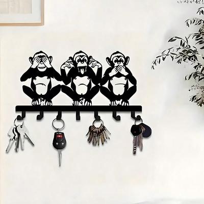 Arte de Parede em Metal Gancho de Chaves Suporte Design dos Três Macacos Decoração de Casa Cabide Moderno