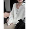 Simple Casual Lapel Zipper Knitted Cardigan Women's Clothing Autumn and Winter New Soft Waxy Loose and Thin Sweater Jacket