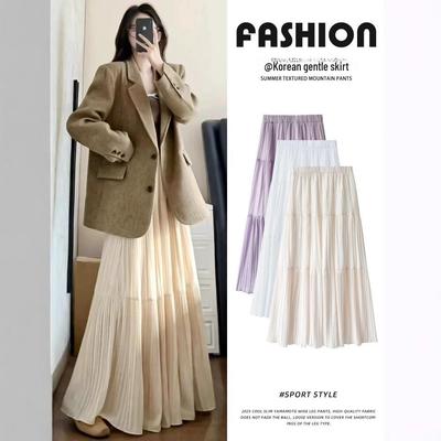 2025 Spódnica długa plisowana fioletowa z wysokim stanem - Delikatna, pasująca do wszystkiego, w stylu wróżki na wczesną wiosnę