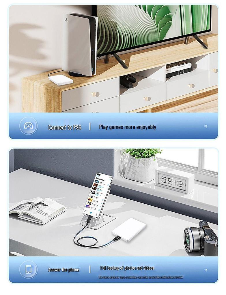 500GB USB 3.0 Portable External Hard Drive with Protective Sleeve and Phone Interface, Compatible with PS5