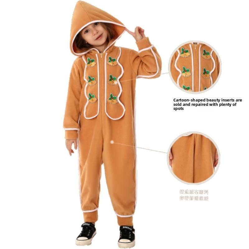 Christmas Gingerbread Cosplay Pajamas And Apron For Kids With Zipper Closure For Holiday Sleepwear