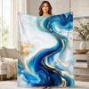 Blue Gold Marble Swirl Coral Fleece Blanket