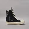 Brand Men Shoe Casual High Top Women Sneaker Quality Black Ankle Boot Designer Leather Zipper Metal Hole Luxury Laces Flat Shoe