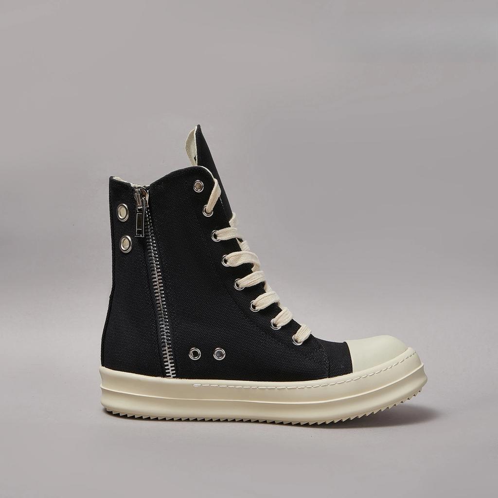 Brand Men Shoe Casual High Top Women Sneaker Quality Black Ankle Boot Designer Leather Zipper Metal Hole Luxury Laces Flat Shoe