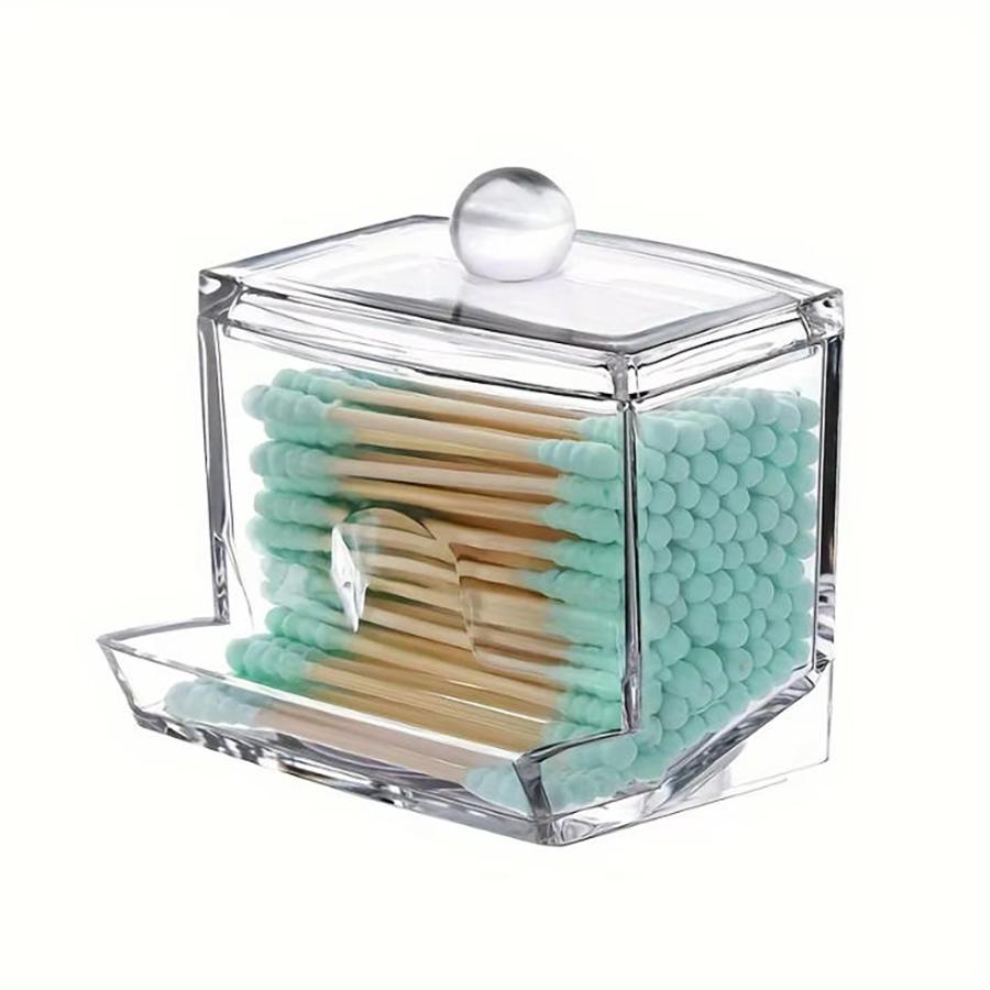 

10oz Qtip Holder Dispenser Clear Bathroom Organizer Decor Storage Box Cotton Ball Holder Apothecary Jars Container