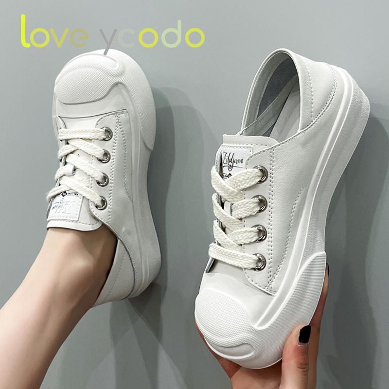 Vår och höst Flickor Studenter och Kvinnor Naturläder Tofflor och Low Top Casual Shoes