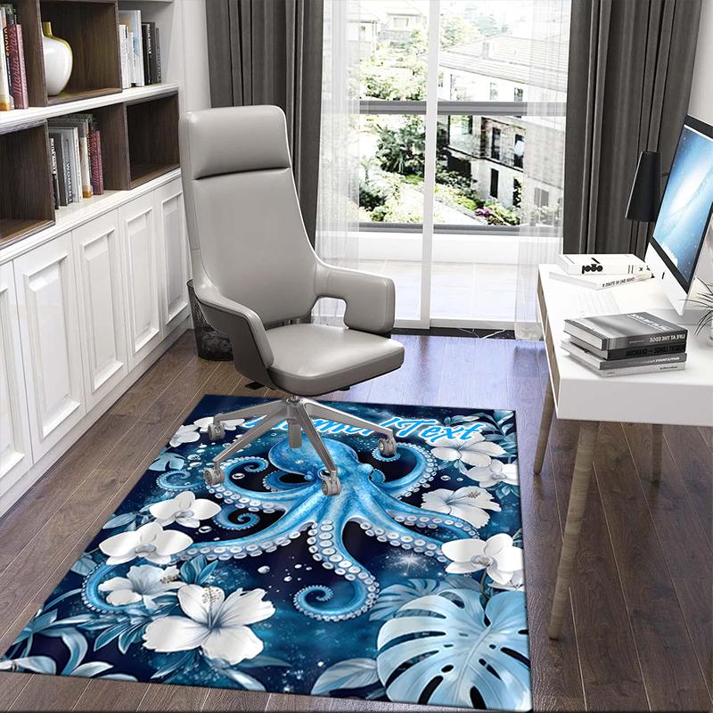 1PC Custom Name Oceanic Octopus Fantasy Theme Floor Mat Ideal for Living Room, Game Rooms, Office, Bedroom,Floor Mat Playful Design
