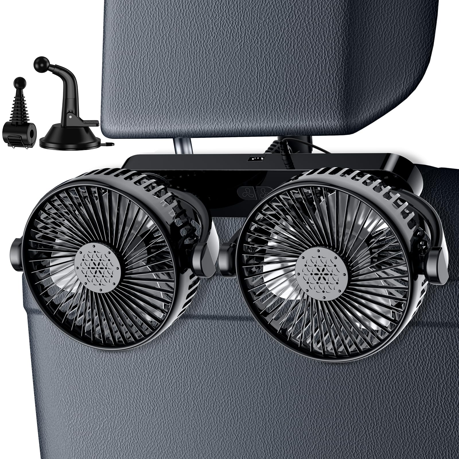 

Amison Car Airflow Double Independent USB Adjustable Air Easy Summer Heatstroke Universal Type for Pickup and Various Works Fan, 3-Level Adjustment,