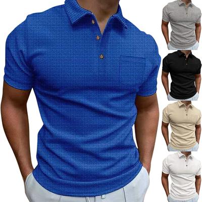 Men's Wa-ffle Short Button Sleeve Shirts Golf Shirt Solid Color Outdoor Street Casual Fashion Casual Slim Fit T-Shirt