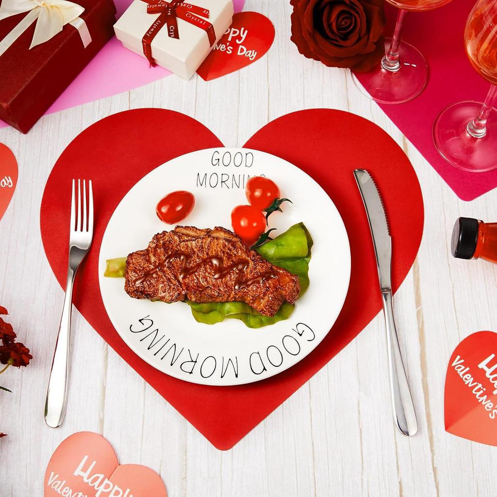 Harloon 100 Pcs Valentine's Day Paper Placemat Bulk 13.4”x 11.8” Disposable Cute Heart Shaped Dining Table Mats for Valentine's Day Kitchen