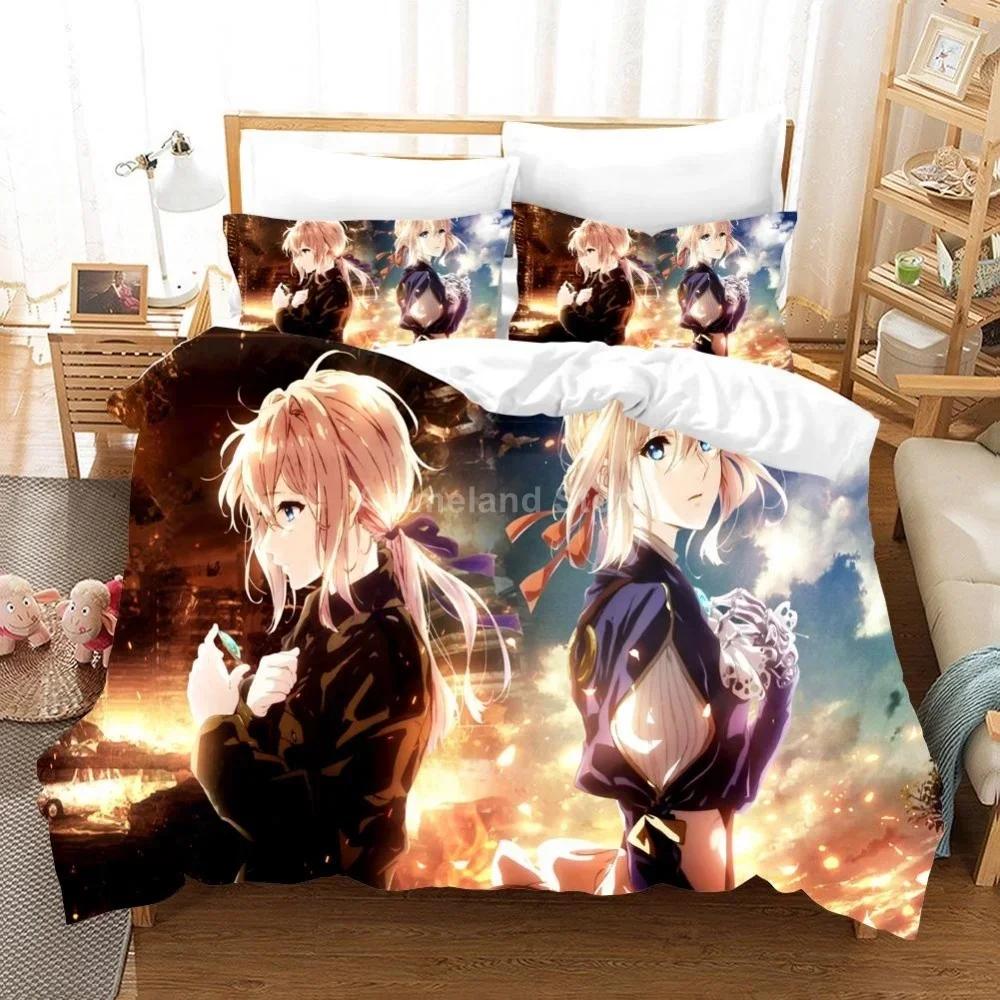 Japan Anime Violet Evergarden Blonde Girl Comfortable Duvet Quilt Cover Pillowcase Bedding Set Bedroom Decoration Home Textile