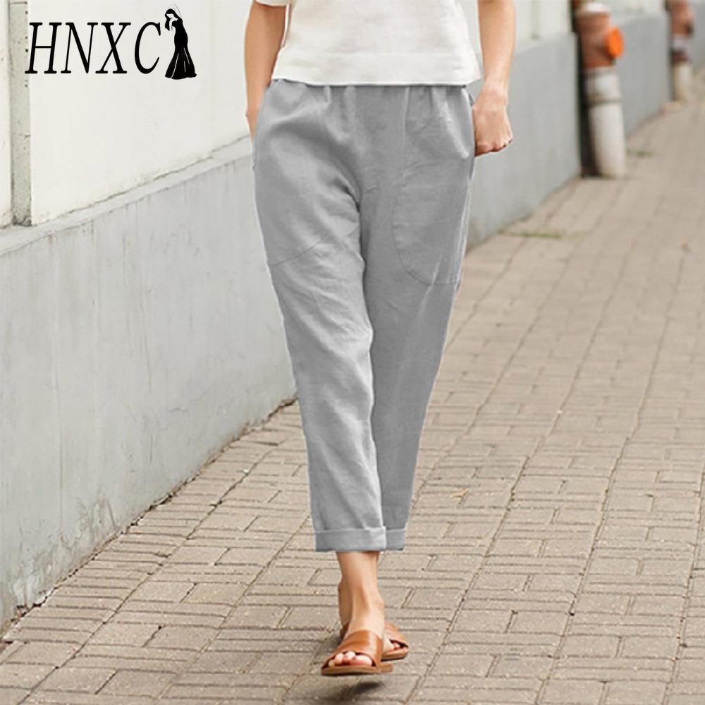 

HNXC Женские летние однотонные брюки с двойным карманом, свободные длинные брюки, женские хлопково-льняные брюки XXL серый