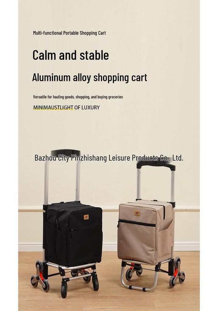 Compact Aluminum Stair-Climbing Shopping Cart with Cloth Bag and Pull Rod