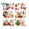 Winter Seasonal Room Decor 6Pcs Christmas Window Cling, Santa Snowman Penguin Reindeer Static Glass Cute Cartoon Adhesives Decals for Storefront,