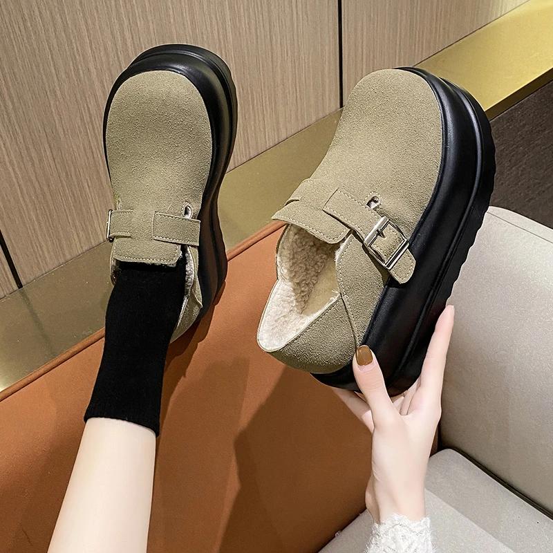Fashion 7.5CM New Winter Warm Fluffy Sneakers Suede Leather High Platform Snow Shoes for Women Non Slip Plush Casual Chunky Shoes Woman