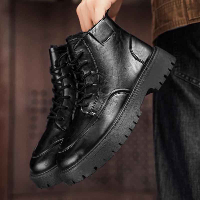 Men's Short Boots High Top Business Leather Boots in British Style Soft Leather Thick Soled and Warm Men's Cotton Boots 2026 New