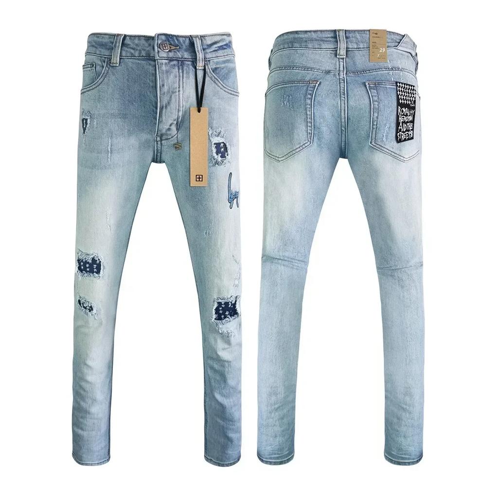 STREETRICH Nejvyšší kvalita Džíny Muži Ženy Móda Křížový Trend Retro Trend Malování Nízký Pas Strečové Skinny Roztrhané Ošoupané Kalhoty