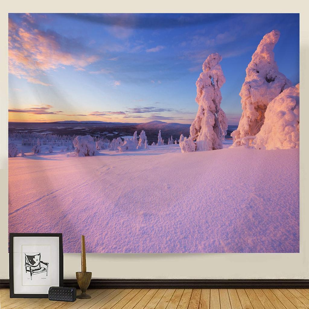 Goblen Noel Kar Sahnesi Serisi Arka Plan Asılı Kumaş Ev Oturma Odası Yatak Odası Başucu Duvar Gobleni