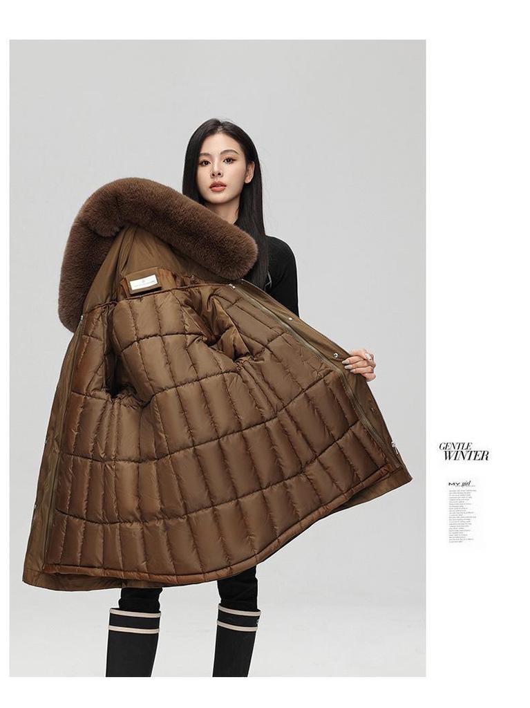 Women's Mid-Length Parka with Large Fur Collar, 2026 Edition - One Coat, Three Styles with Removable Liner and Thickened Cotton