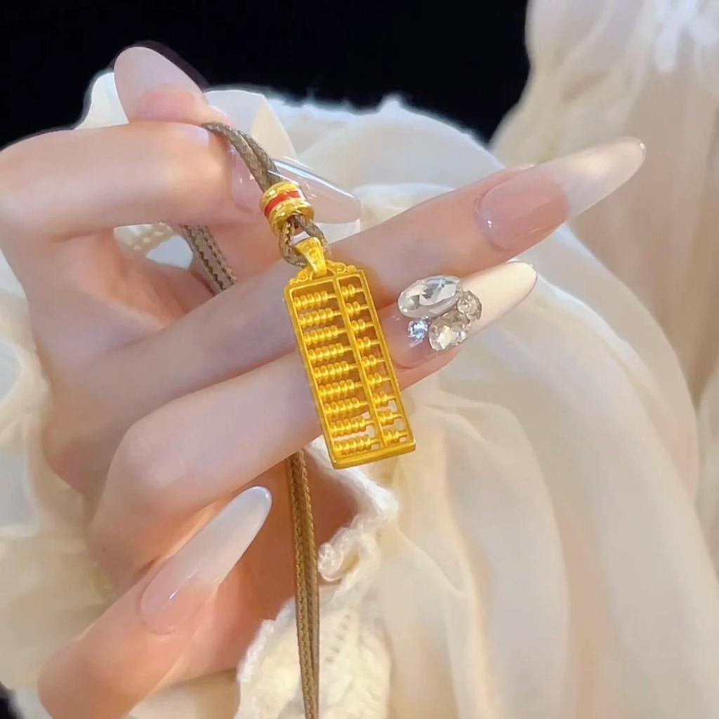 Gold Sand Eight Treasures Compass Pendant Necklace with Gourd Charm for Women