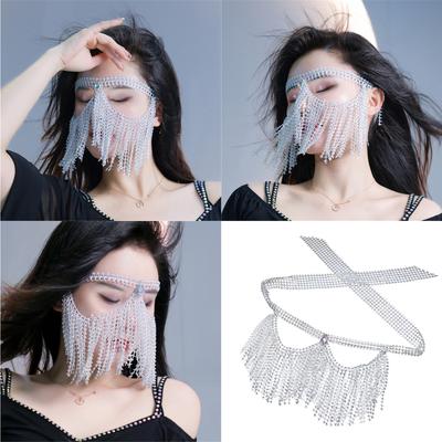 Rhinestones Tassels Mask Chain for Women Fringe Masquerade Mask Crystal Face Jewelry for Halloween Party Cosplay