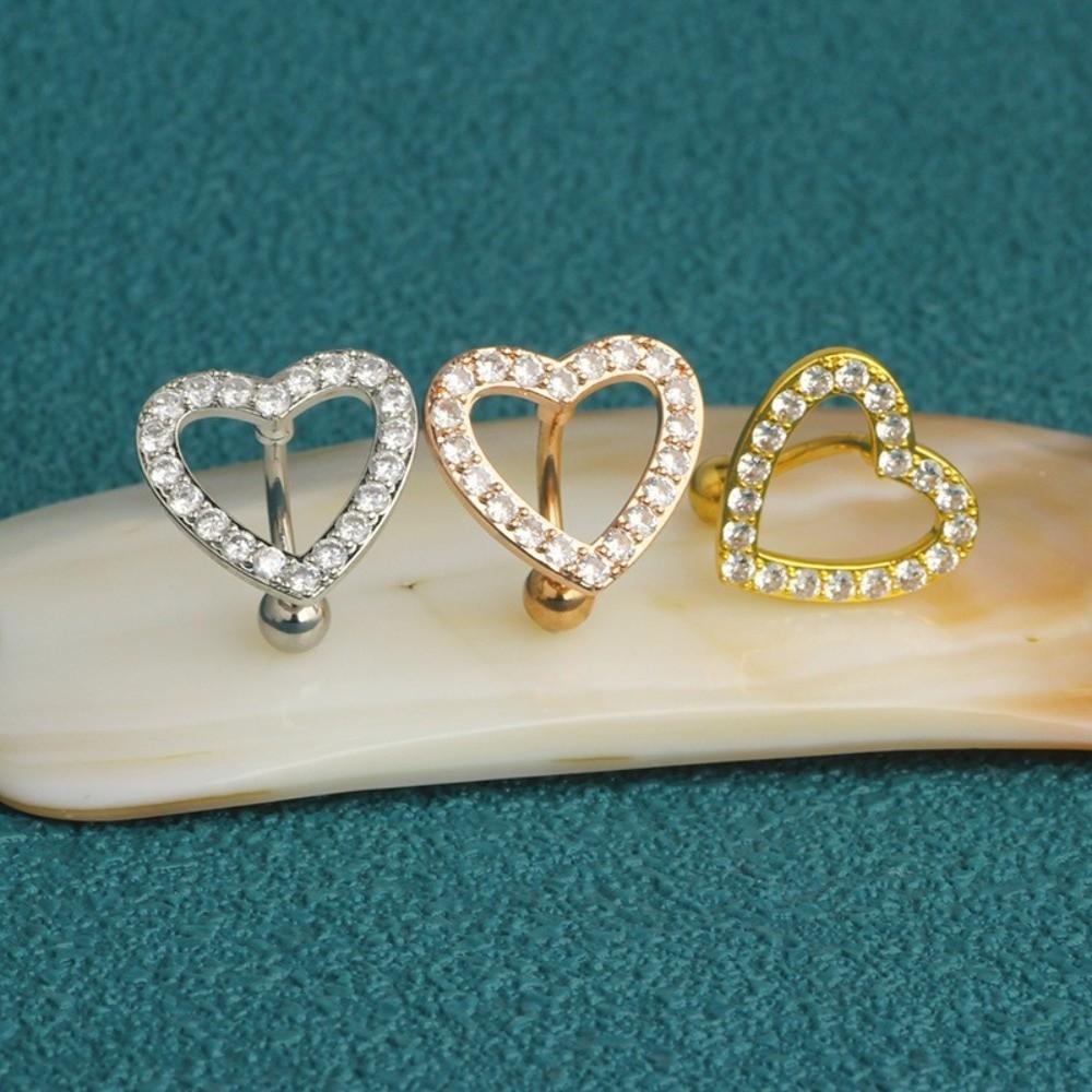 Stainless Steel Heart Belly Button Ring Sparkling Navel Ring Fashion Navel Barbell Jewelry  Women