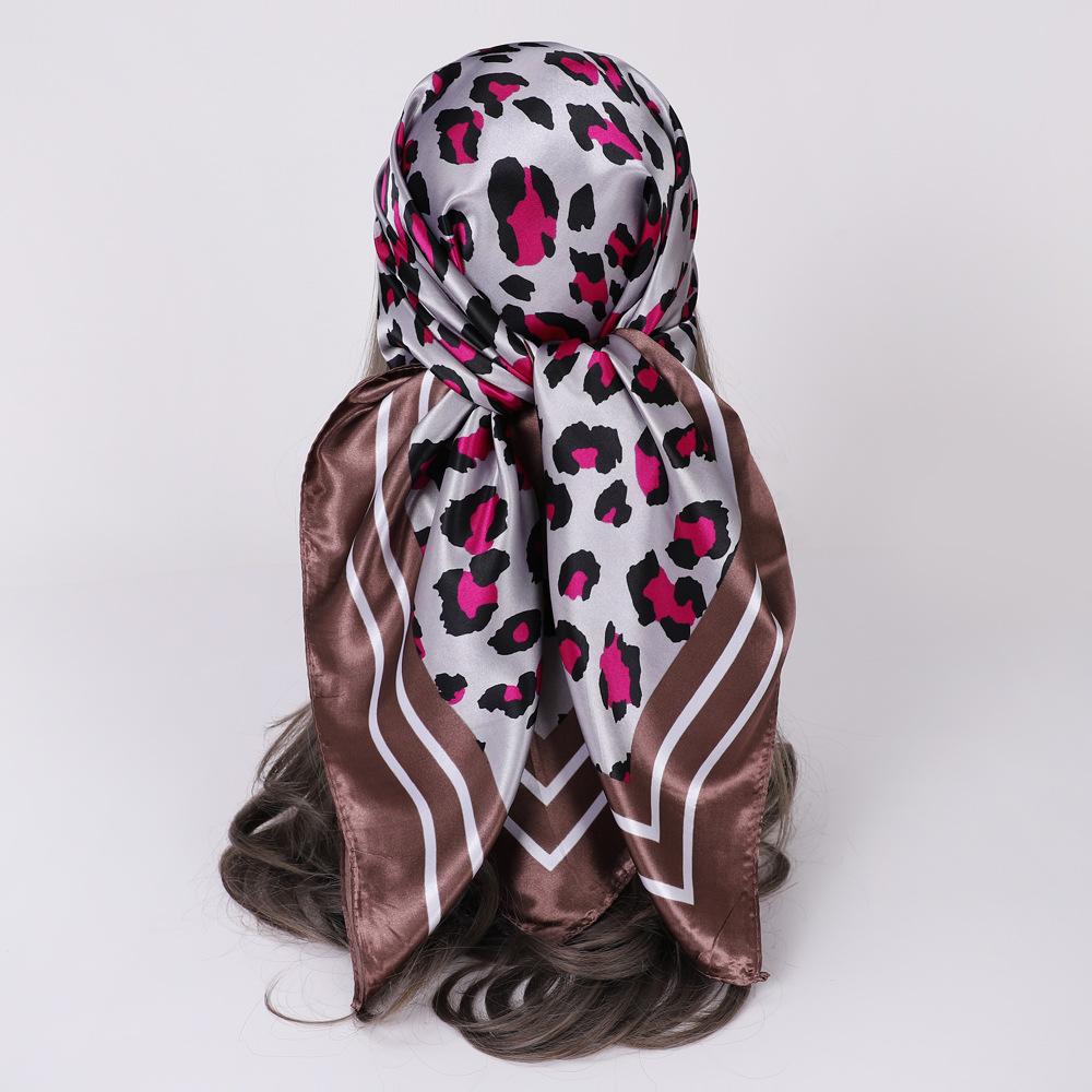 Women's Fashion Leopard Print Head Scarf 90cm Silk Scarf Temperament Scarf New Ladies Square Scarf Sun Shawl