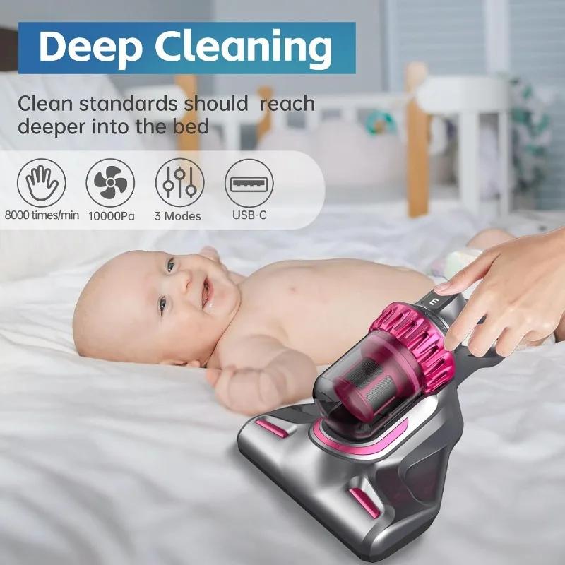Mattress Vacuum Cleaner Cordless UV Light Bed Vacuum Cleaner 10Kpa Double Beat Low Noise 3 In 1 Handheld Vacuum for Mattress Bed