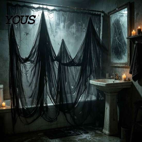 Reusable Halloween Party Decor Gauze Fabric, White/Black Creepy Cloth for Spooky Drapey Scrim Porches Decks Haunted House Decorations, Indoor Outdoor