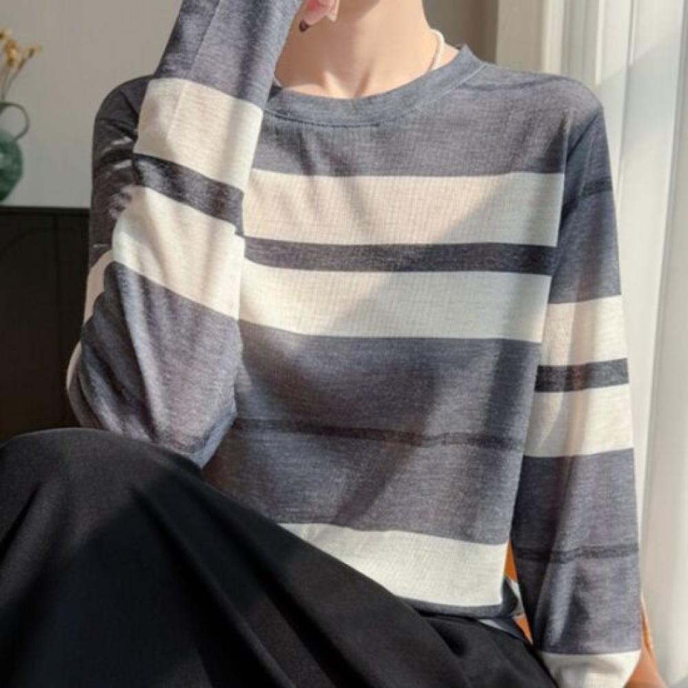 Navava Casual STriped Color Block Round Neck Long Sleeve T shirT Nk3603