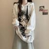 Women's Plus Size Printed Fleece Hooded Sweatshirt: Autumn/Winter Slimming Cover-Up with Fleece Lining