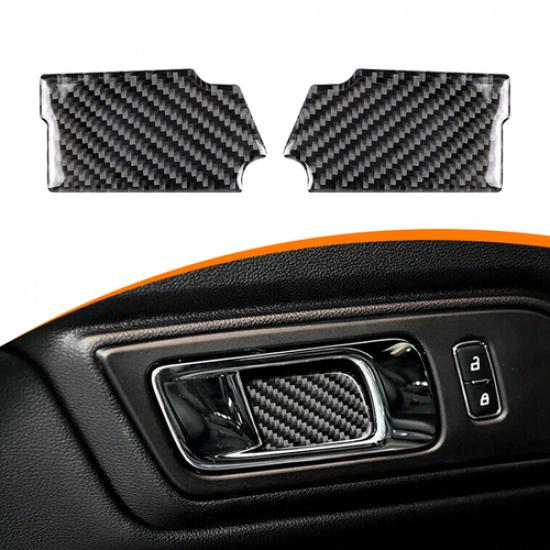 Real Carbon Fiber Door Handle Bowl Cover Trim Decals For Ford Mustang 2015-