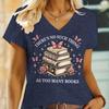 "There's No Such Thing As Too Many Books" Bookworm Themed V-neck T-shirt for Women Vintage Short Sleeve Book Lover Unisex Tshirt