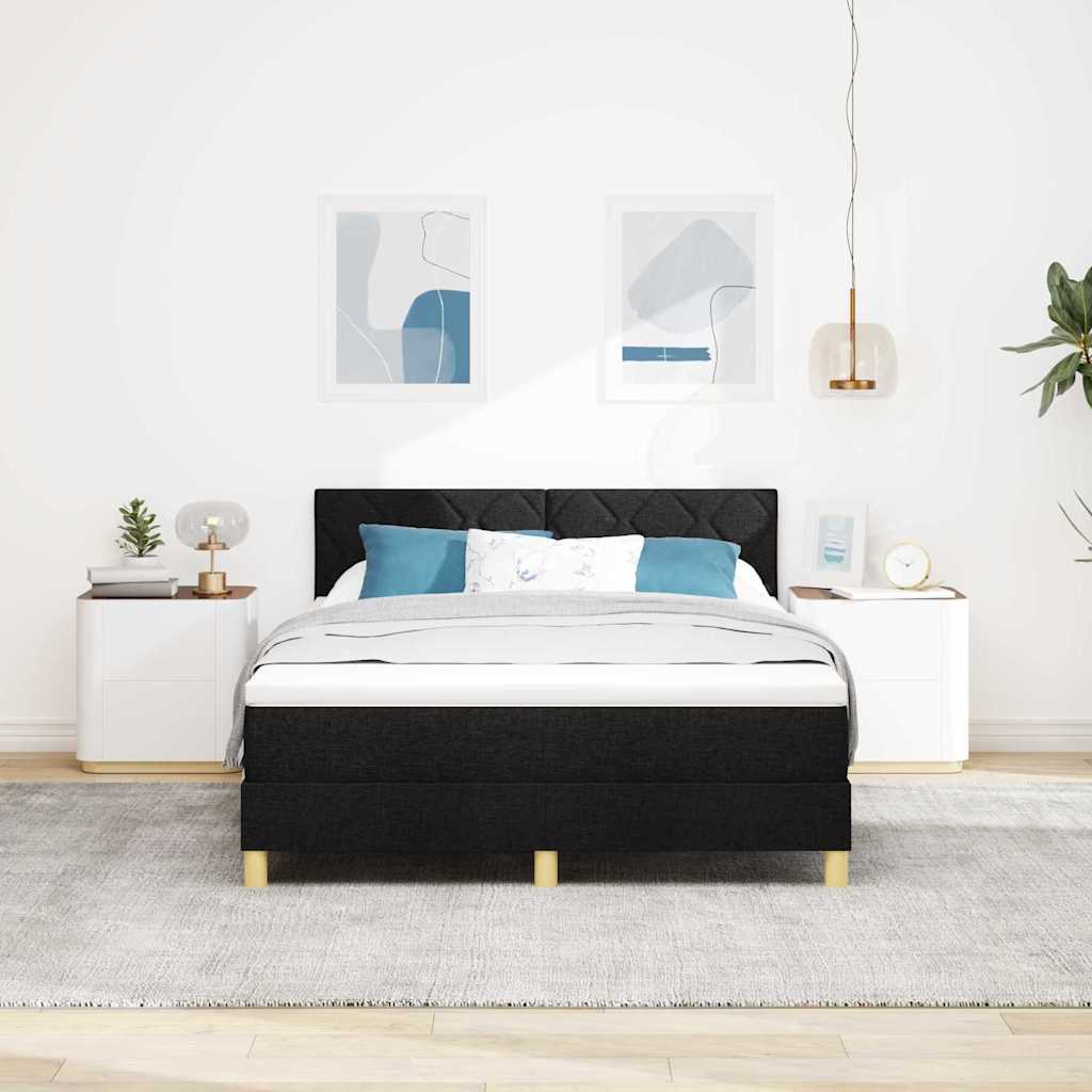 Box Spring Bed with Pillows Black 140 x 190 cm Fabric