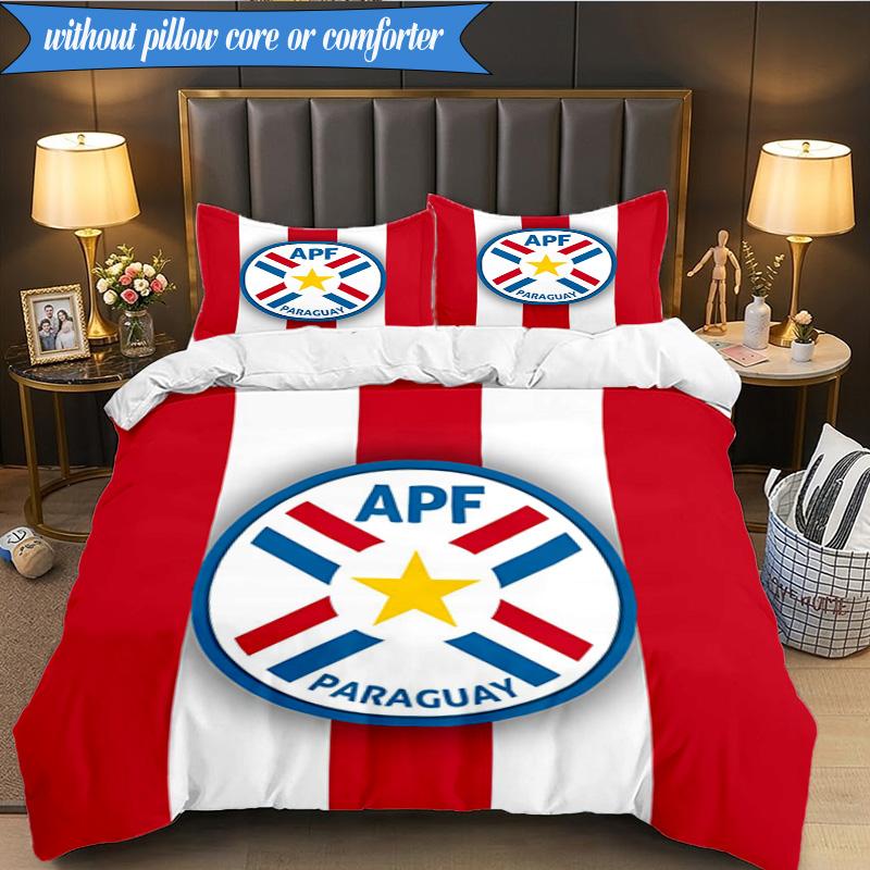3PCS Paraguay Football Federation Emblem Bedding Set 2D Printing (Includes 1 Duvet Cover + 2 Pillowcases Coreless), Bedroom decor,Fan gift