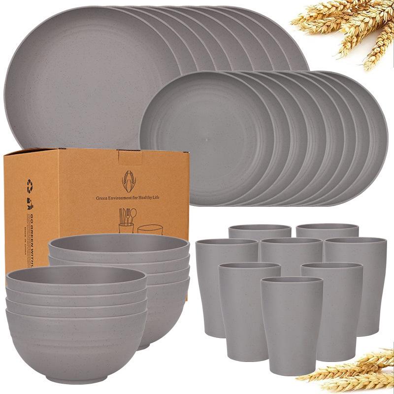 Rice Husk Disposable Tableware Set - Food Grade, High Temperature Resistant Bowls, Plates, and Chopsticks.