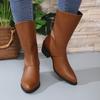 Mode Mode Klobige Absatz Reitstiefel Damen Schwarz Braun PU Leder Mittelhohe Stiefel Frau Herbst Winter Reißverschluss hinten Botas Mujer 2024