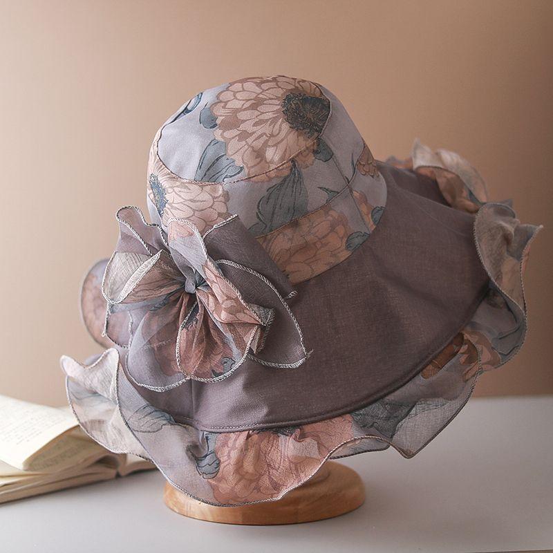 Damen Sommer Fischerhut, Dünner Sonnenhut Strandhut, Atmungsaktiv UV-Schutz Farbig Bedruckt Floral Große Krempe Gesichtsbedeckung Sonnenschutz Sonnenhut