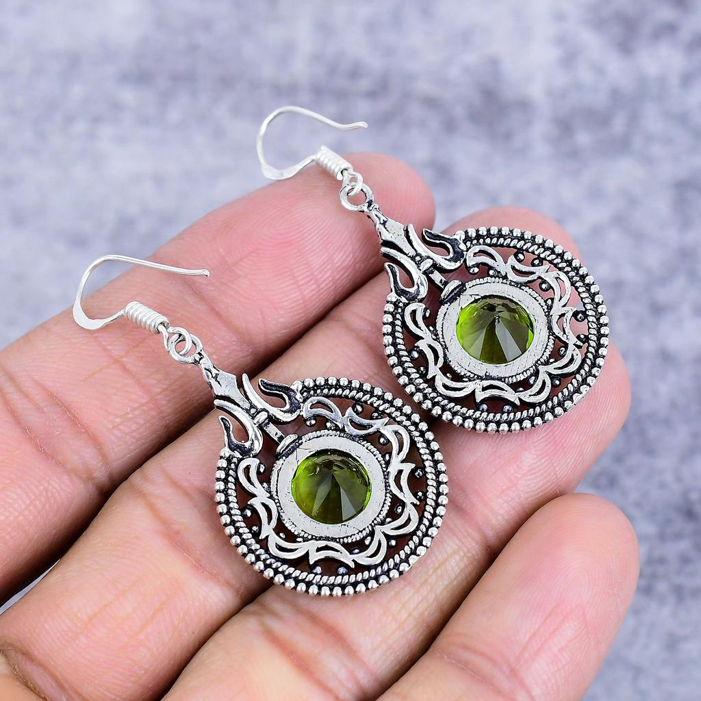 Peridot Gemstone Handmade 925 Sterling Silver Jewelry Earring 2.09" M-2703