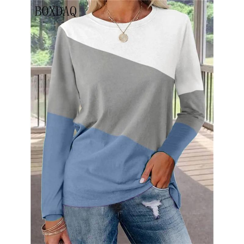 Long Sleeve Women Fashion Patchwork Color T-Shirts 3d Print Street Ladies Tees 6XL Plus Size Loose Casual Female Tops