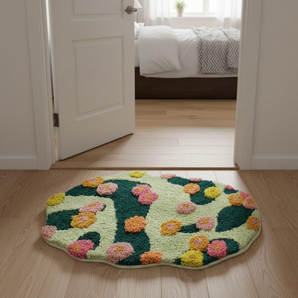Thickened Moss Rug Absorbent Bedside Small Carpet Flower Pattern Bathroom Mat Bedroom