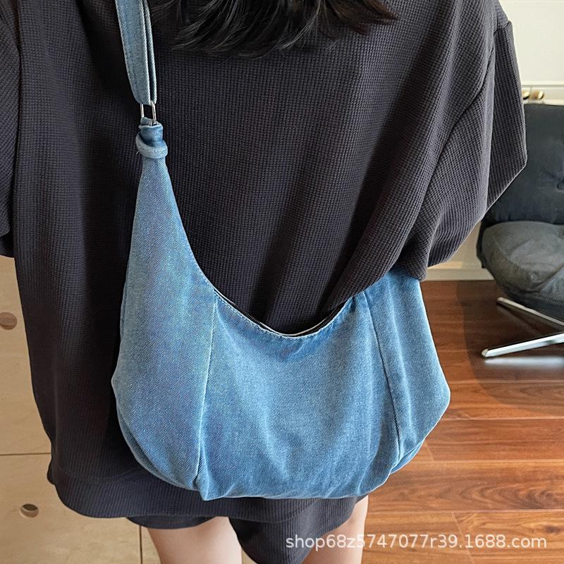 New Large-capacity Denim Shoulder Bag Fashionable and Simple Messenger Bag Japanese Casual Large-capacity Commuter Tote Bag