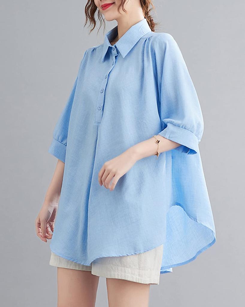 Short Loose Large Size [JHIJSC] Women's Shirt, Sleeve, Summer, Office, Fit, Plain, Thin, 3/4 Sleeve, Stylish, (JP, Alphabet, 2XL, Black)