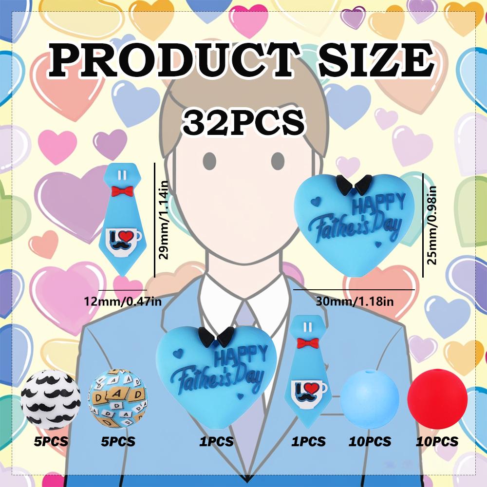 

32/60PCS Father s Day Blue Silicone Bead Set, perfect for DIY handmade crafts such as keychains, necklaces, bracelets, etc