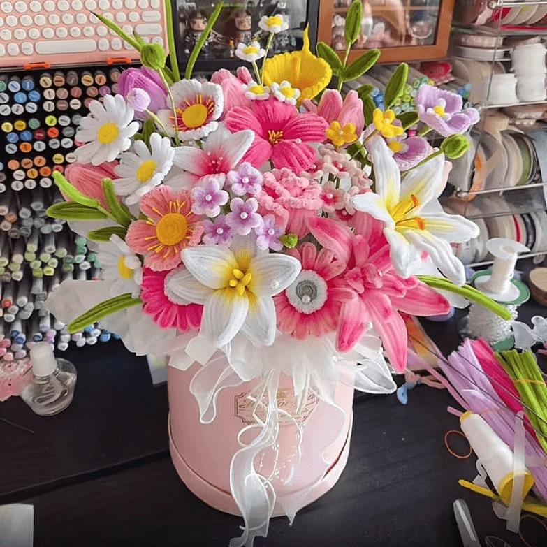 DIY Chenille Stem Bouquet Kit: Handmade Sunflower & Rose Gift for Friends