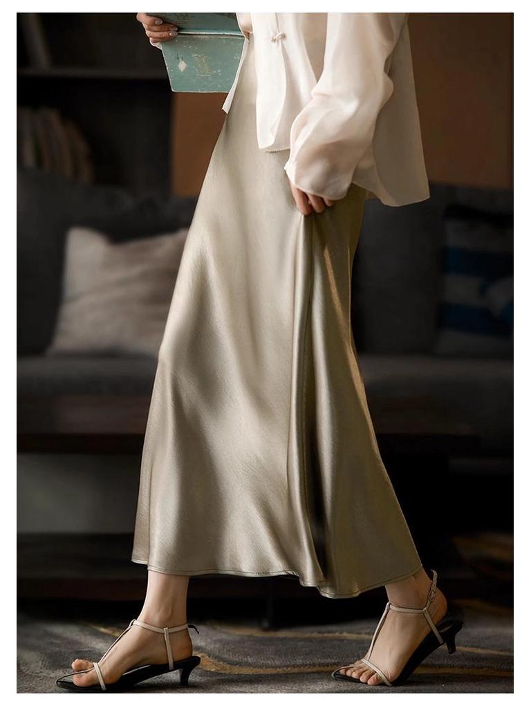 Summer Satin Slimming Bias Cut A-line Mermaid Skirt for Women