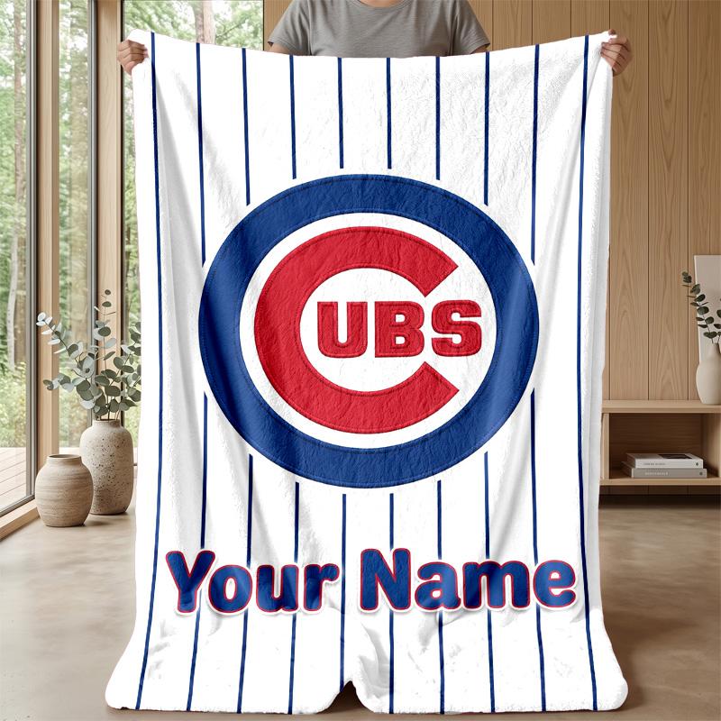 Chicago Cubs Benutzerdefinierte Flanell-Kuscheldecke Drucken Sie Ihren Namen Text Weiche Warme Decke Weihnachtsgeschenk